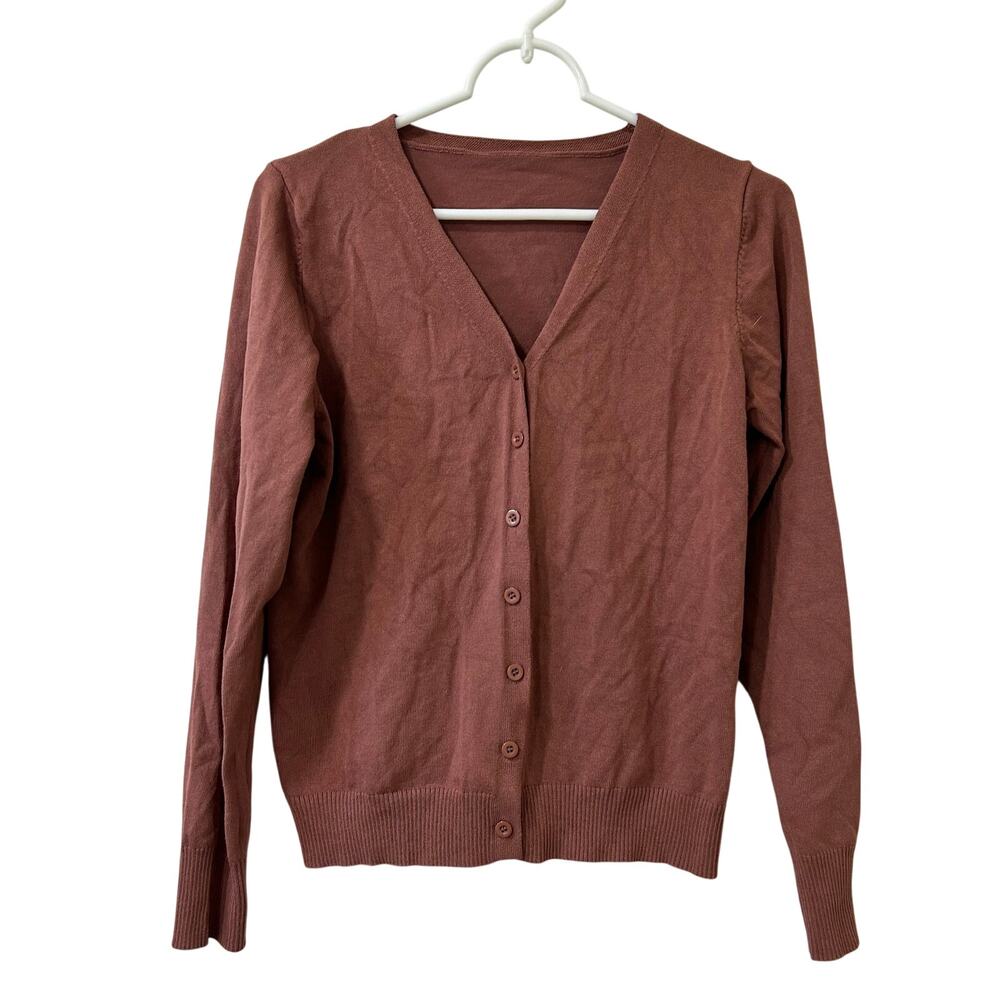Shein Womens Size Large Mauve Button Down V Neck Cardigan Sweater Fall Basic